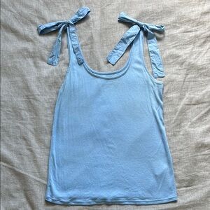 Blue Sleeveless Top with Bow Straps